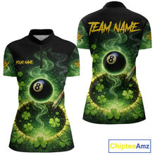 Load image into Gallery viewer, Personalized St Patrick Day Smoke 8 Ball Billiard Shirt For Women, Luckiest Shamrock Pool Jersey TDM5899