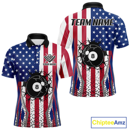 Funny Break 8 Ball Pool Billiard Shirt For Men Custom American Flag Pool Jersey Team Polo, 1/4 Zip TDM6036