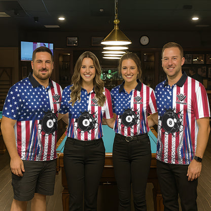 Funny Break 8 Ball Pool Billiard Shirt For Men Custom American Flag Pool Jersey Team Polo, 1/4 Zip TDM6036