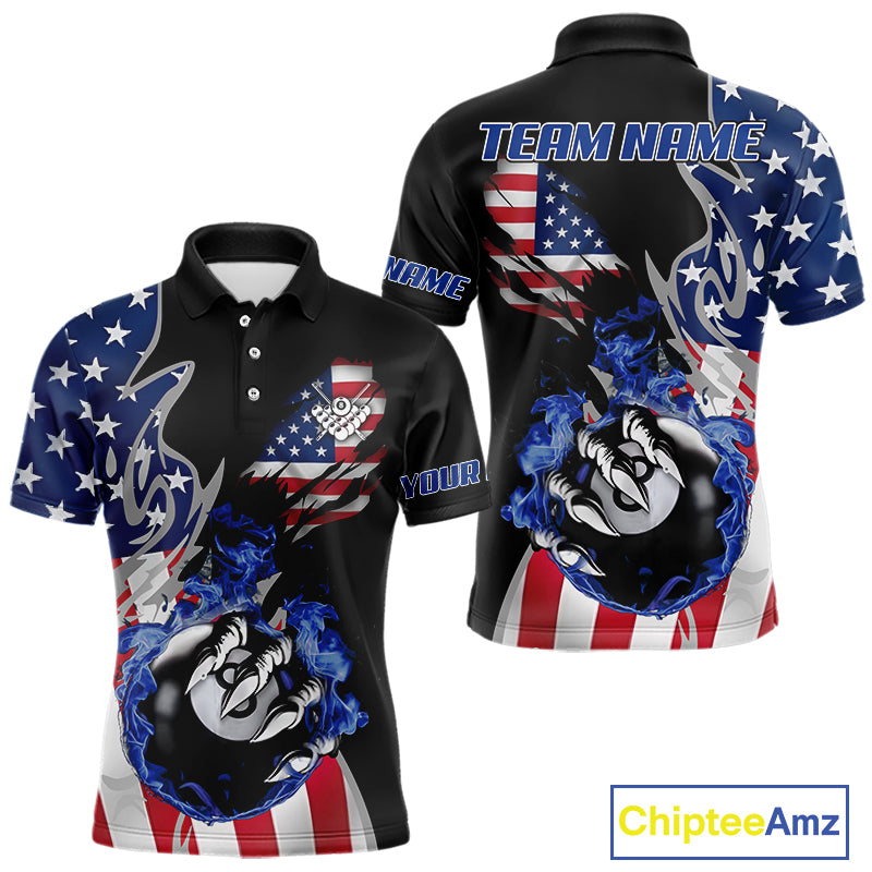 8 Ball Pool Claw American Flag Billiard Shirt For Men Custom Patriotic Billiard Team Jersey|Black TDM6042