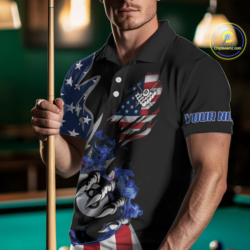8 Ball Pool Claw American Flag Billiard Shirt For Men Custom Patriotic Billiard Team Jersey|Black TDM6042