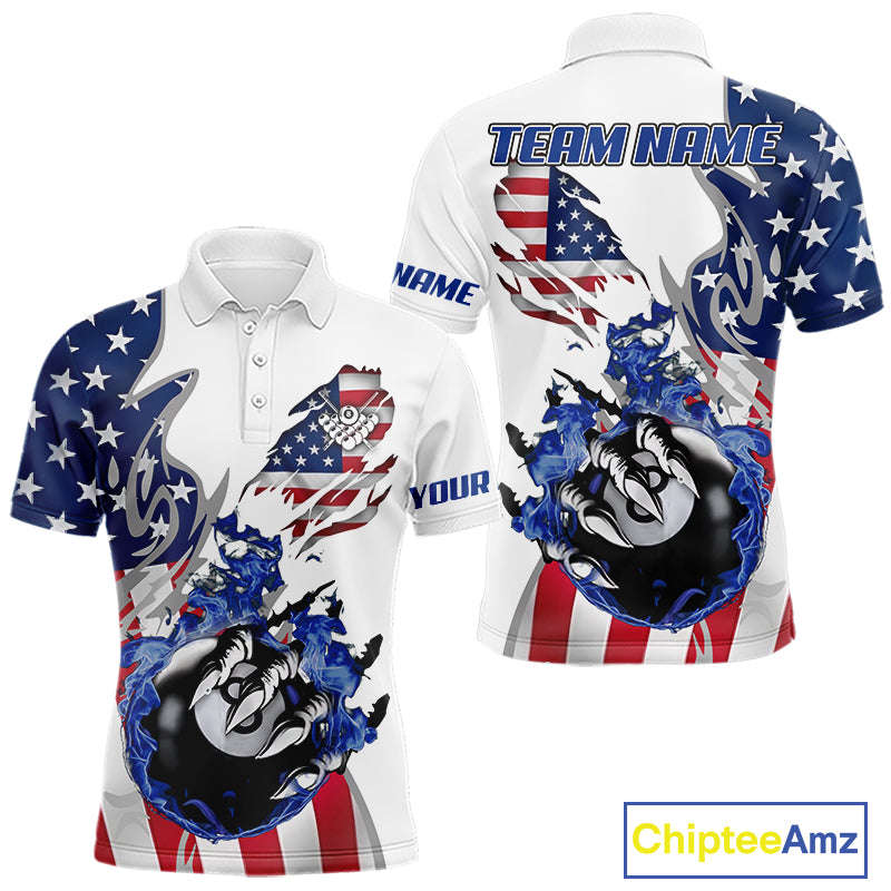 8 Ball Pool Claw American Flag Billiard Shirt For Men Custom Patriotic Billiard Team Jersey|White TDM6043