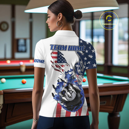 8 Ball Pool Claw American Flag Billiard Shirt For Women Custom Patriotic Billiard Team Jersey|White TDM6043