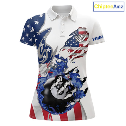 8 Ball Pool Claw American Flag Billiard Shirt For Women Custom Patriotic Billiard Team Jersey|White TDM6043