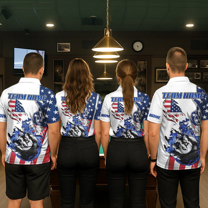 8 Ball Pool Claw American Flag Billiard Shirt For Men Custom Patriotic Billiard Team Jersey|White TDM6043