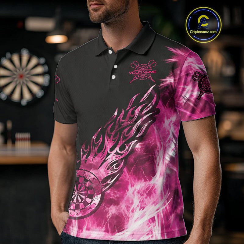 Pink And Black Light Icy Men Darts Polo & Quarter Zip Custom Dart Shirts For Team Dart Jerseys TDM3872