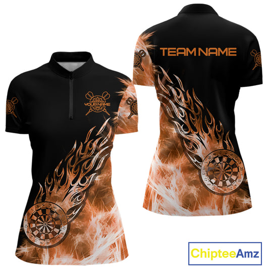 Orange And Black Light Icy Women Darts Polo & Quarter Zip Custom Dart Shirts For Team Dart Jerseys TDM3873