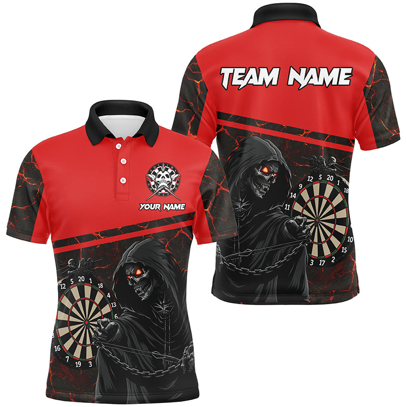 Personalized Grim Reaper Custom Red Darts Polo & Quarter-Zip Shirts For Men, Darts Jerseys TDM1983