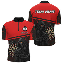Load image into Gallery viewer, Personalized Grim Reaper Custom Red Darts Polo &amp; Quarter-Zip Shirts For Men, Darts Jerseys TDM1983
