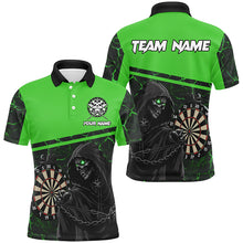 Load image into Gallery viewer, Personalized Grim Reaper Custom Green Darts Polo &amp; Quarter-Zip Shirts For Men, Darts Jersey TDM1984