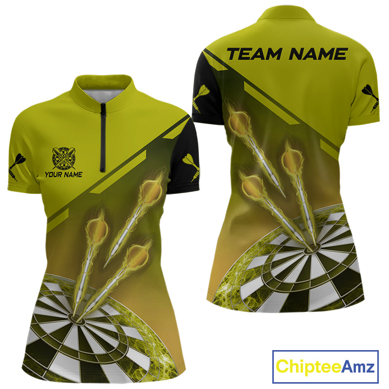 Personalized Yellow Dart Jerseys Polo & Quarter Zip Shirt For Women Custom Dart Shirts Team Uniform TDM4753