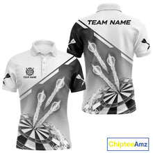 Load image into Gallery viewer, Personalized White And Grey Dart Jersey Polo &amp; 1/4 Zip For Men Custom Dart Shirts Team Uniform TDM4754