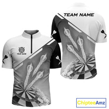 Load image into Gallery viewer, Personalized White And Grey Dart Jersey Polo &amp; 1/4 Zip For Men Custom Dart Shirts Team Uniform TDM4754