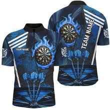 Load image into Gallery viewer, Blue Dartboard Fire Flame Hitting Target Custom Dart Shirts For Men, Darts League Team Jerseys TDM2700