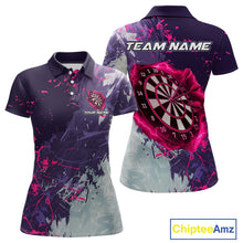 Load image into Gallery viewer, Pink And Purple Grunge Darts Polo &amp; Quarter Zip Custom Darts Shirt For Women, Darts Team Jersey TDM4978