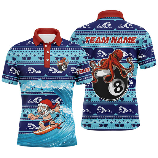 Funny Christmas Santa Surfing Swell Billiard Men Polo Shirts Custom Billiard Merry Christmas Shirts TDM0537