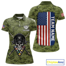 Load image into Gallery viewer, Personalized Military Green Camo Skull Billiard Shirt For Men, Patriotic US Flag Pool Team Jersey TDM5167
