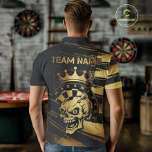 Load image into Gallery viewer, Black And Gold Funny Skull Crown Darts Shirt For Men Custom Dart Jerseys Team Polo &amp; Quarter Zip TDM5168