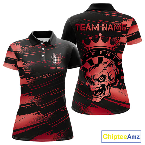Black And Red Funny Skull Crown Darts Shirt For Women Custom Dart Jerseys Team Polo & Quarter Zip TDM5169