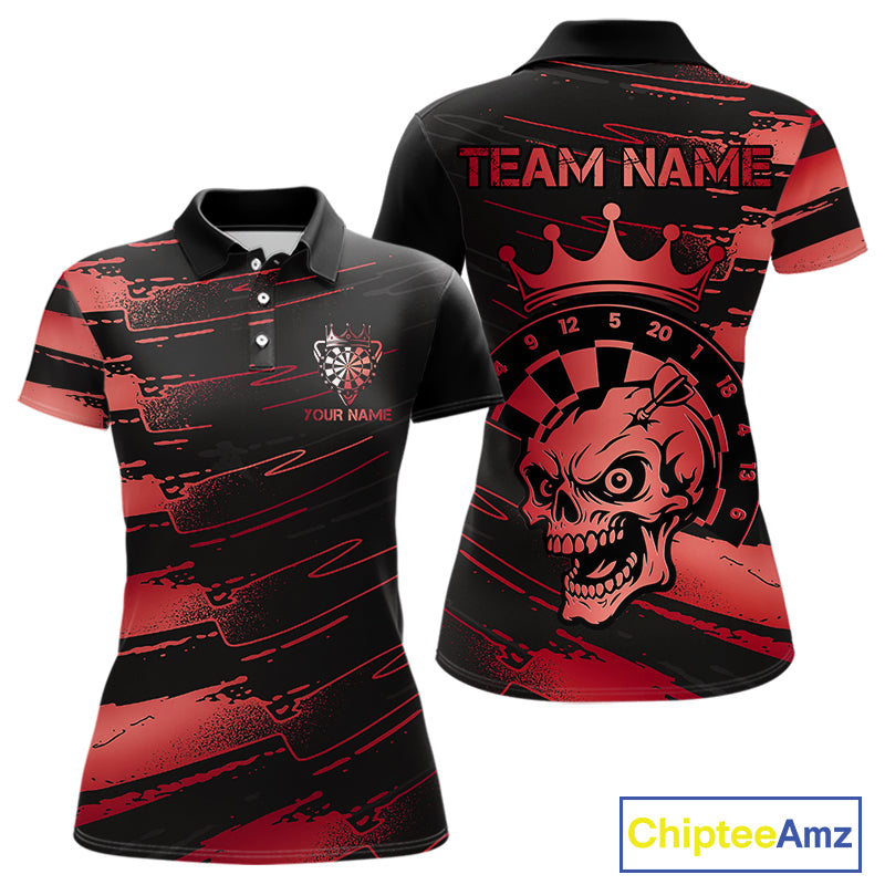 Black And Red Funny Skull Crown Darts Shirt For Women Custom Dart Jerseys Team Polo & Quarter Zip TDM5169