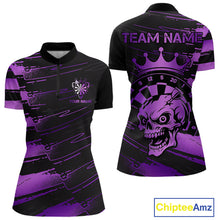Load image into Gallery viewer, Black And Purple Funny Skull Crown Darts Shirt For Women Custom Dart Jerseys Team Polo &amp; 1/4 Zip TDM5170