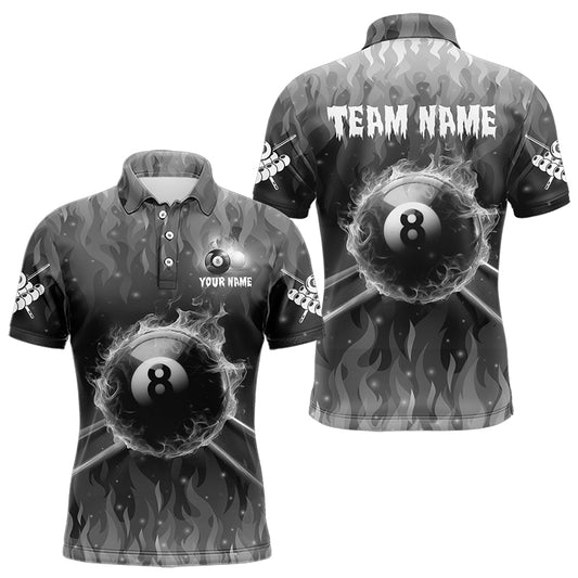 Personalized Grey 3D 8 Ball Pool Fire Billiard Shirts For Men Custom Billiard Apparel Jerseys TDM3531