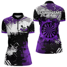 Load image into Gallery viewer, Custom Purple Grunge Darts Shirt With Pocket Option For Women, Darts Jersey TDM3537