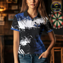 Load image into Gallery viewer, Custom Blue Grunge Darts Shirt With Pocket Option For Women, Dart Team Jersey TDM3538