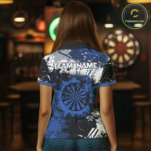 Load image into Gallery viewer, Custom Blue Grunge Darts Shirt With Pocket Option For Women, Dart Team Jersey TDM3538