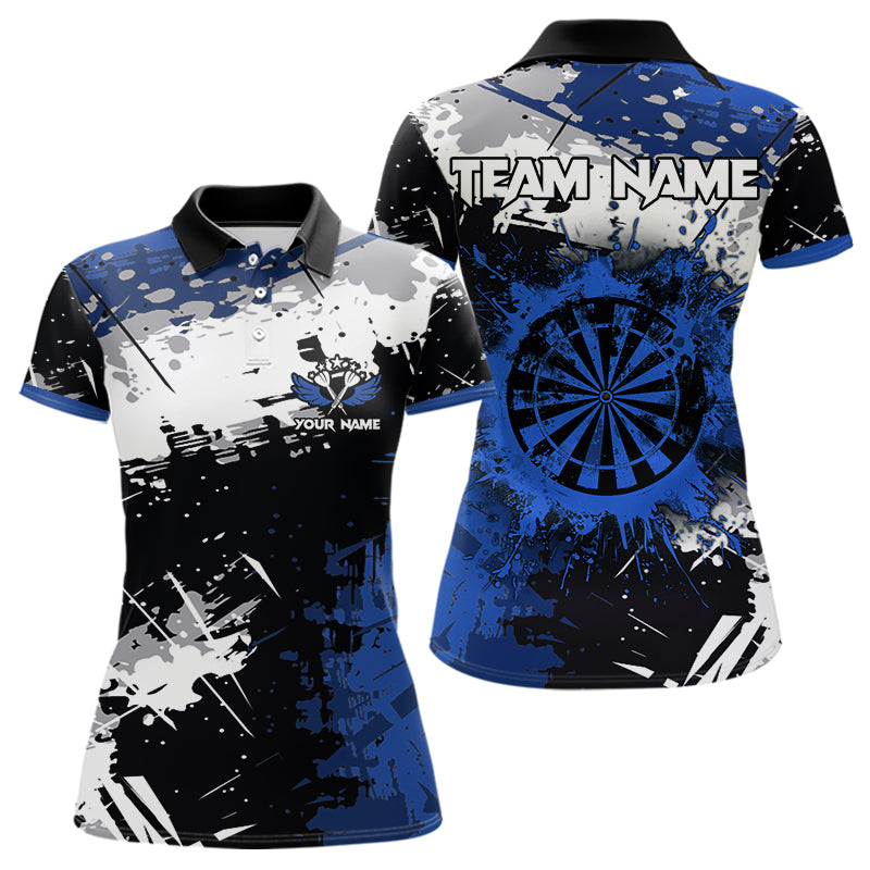 Custom Blue Grunge Darts Shirt With Pocket Option For Women, Dart Team Jersey TDM3538