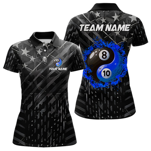Black US Flag Ying And Yang 8 Ball & 10 Ball Custom Billiard Shirts For Women Funny Billiard Jerseys TDM3540