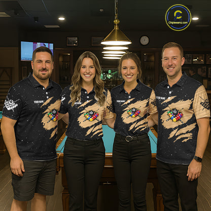 Custom Grunge American Flag 8 Ball Billiard Polo & 1/4 Zip For Women, Pool Team Jersey |Beige TDM5901