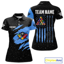 Load image into Gallery viewer, Custom Grunge American Flag 8 Ball Billiard Polo &amp; 1/4 Zip For Women, Pool Team Jersey |Blue TDM5902