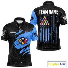 Load image into Gallery viewer, Custom Grunge American Flag 8 Ball Billiard Polo &amp; 1/4 Zip For Men, Pool Team Jersey |Blue TDM5902