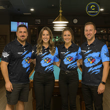 Load image into Gallery viewer, Custom Grunge American Flag 8 Ball Billiard Polo &amp; 1/4 Zip For Women, Pool Team Jersey |Blue TDM5902
