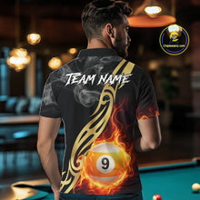 Load image into Gallery viewer, 8 Ball &amp; 9 Ball Flame Smoke Tribal Billiard Shirt For Men Custom Pool Team Jersey Polo &amp; 1/4 Zip TDM5907