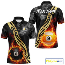 Load image into Gallery viewer, 8 Ball &amp; 9 Ball Flame Smoke Tribal Billiard Shirt For Men Custom Pool Team Jersey Polo &amp; 1/4 Zip TDM5907