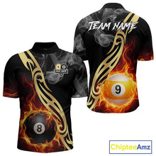 Load image into Gallery viewer, 8 Ball &amp; 9 Ball Flame Smoke Tribal Billiard Shirt For Men Custom Pool Team Jersey Polo &amp; 1/4 Zip TDM5907