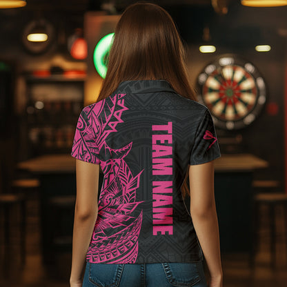 Personalized Pink Black Tribal Darts Polo & Quarter Zip Custom Dart Shirts For Women Dart Jerseys TDM3700