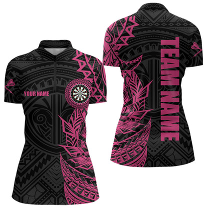 Personalized Pink Black Tribal Darts Polo & Quarter Zip Custom Dart Shirts For Women Dart Jerseys TDM3700