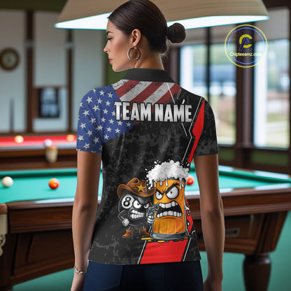 Funny Beer US Flag 8 Ball Pool Billiard Shirt For Women Custom Billiard Team Jersey Polo & 1/4 Zip TDM6047