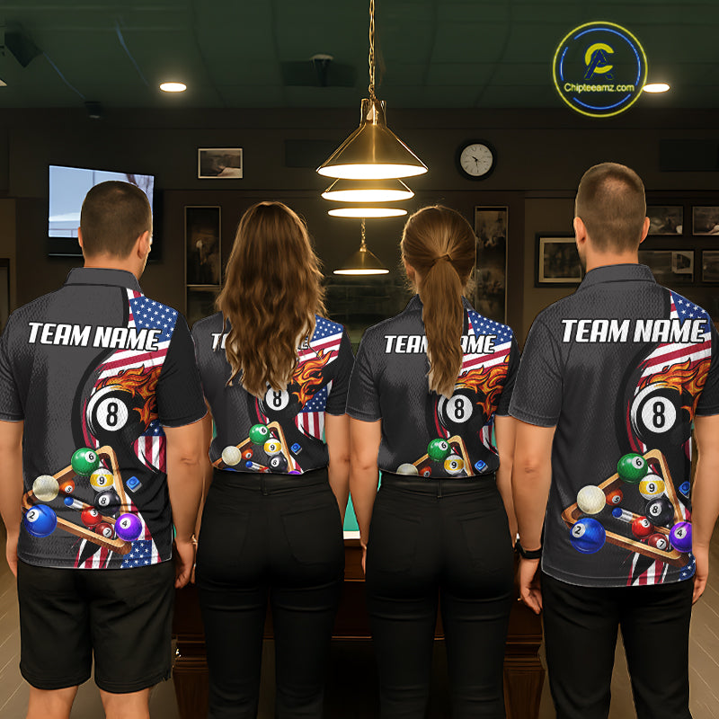 Personalized American Flag Pool Balls Billiard Shirt For Men, 8 Ball Jersey Team Polo & 1/4 Zip TDM6050