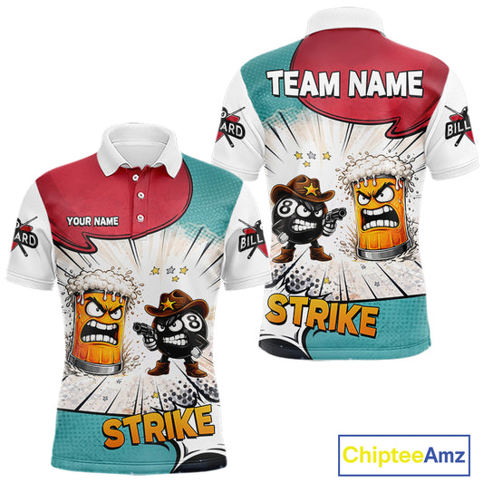 Funny Beer 8 Ball Billiard Shirt For Men Custom Pool Team Jersey Polo & 1/4 Zip, Billiard Outfit TDM6053