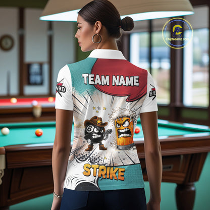 Funny Beer 8 Ball Billiard Shirt For Women Custom Pool Team Jersey Polo & 1/4 Zip, Billiard Outfit TDM6053