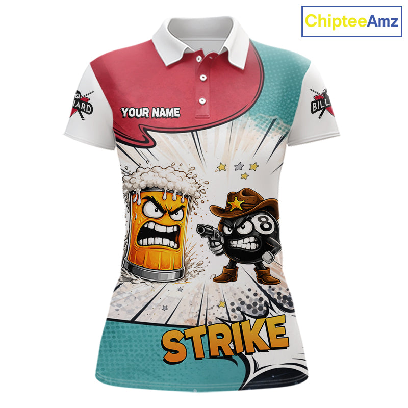 Funny Beer 8 Ball Billiard Shirt For Women Custom Pool Team Jersey Polo & 1/4 Zip, Billiard Outfit TDM6053