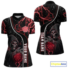 Load image into Gallery viewer, Personalized Red Darts Lightning Grim Reaper Polo &amp; 1/4 Zip, Darts Shirt For Women, Dart Team Jersey TDM6307