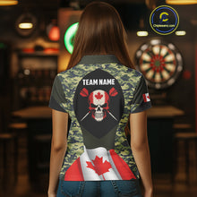 Load image into Gallery viewer, Canada Waving Flag Skull Green Camo Custom Dart Shirts For Women, Patriotic Dart Team Jerseys TDM4165