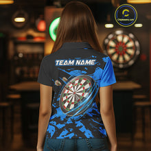 Load image into Gallery viewer, Personalized Black And Blue Splash Dart Polo &amp; Quarter Zip Custom Dart Shirt For Women Darts Jersey TDM4167