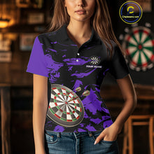 Load image into Gallery viewer, Personalized Black And Purple Splash Dart Polo &amp; Quarter Zip Custom Dart Shirt For Women Dart Jersey TDM4169