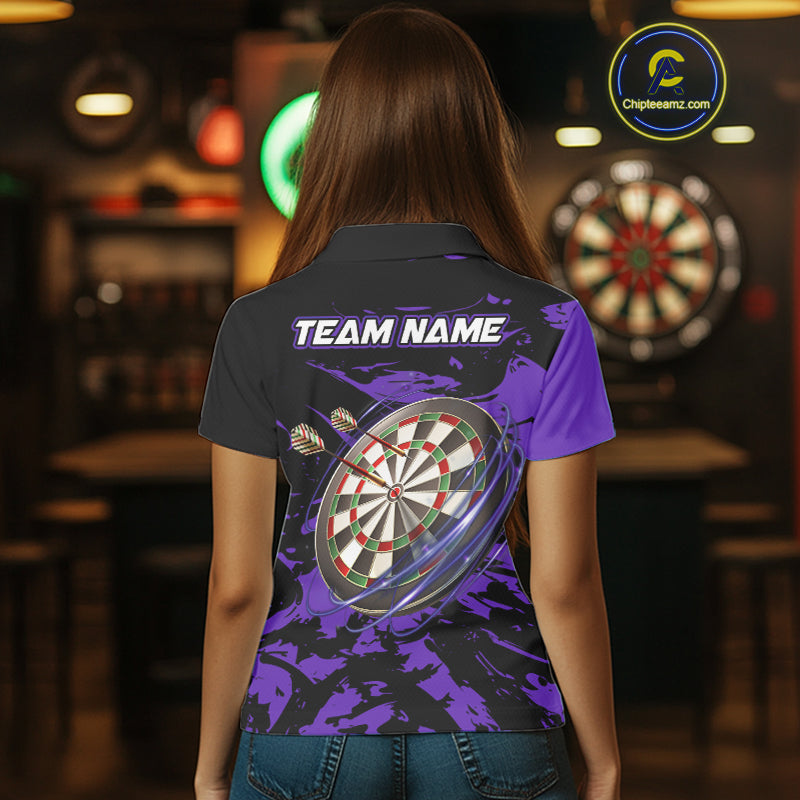 Personalized Black And Purple Splash Dart Polo & Quarter Zip Custom Dart Shirt For Women Dart Jersey TDM4169